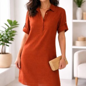 Vestido 100% Linho Bordeaux